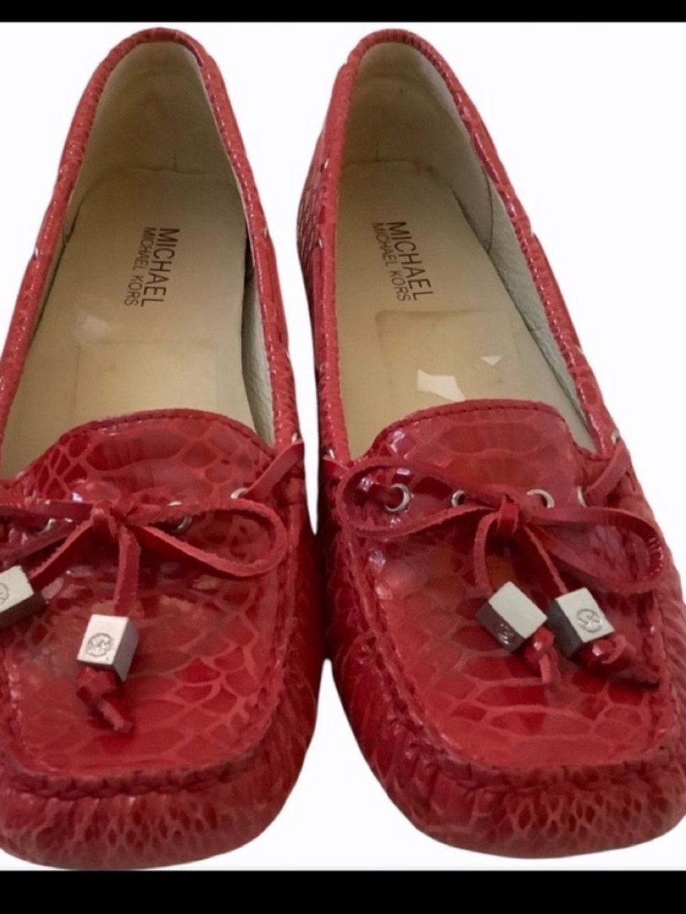 Michael Kors Sutton moccasin loafer red croc leather slip ons flat shoes